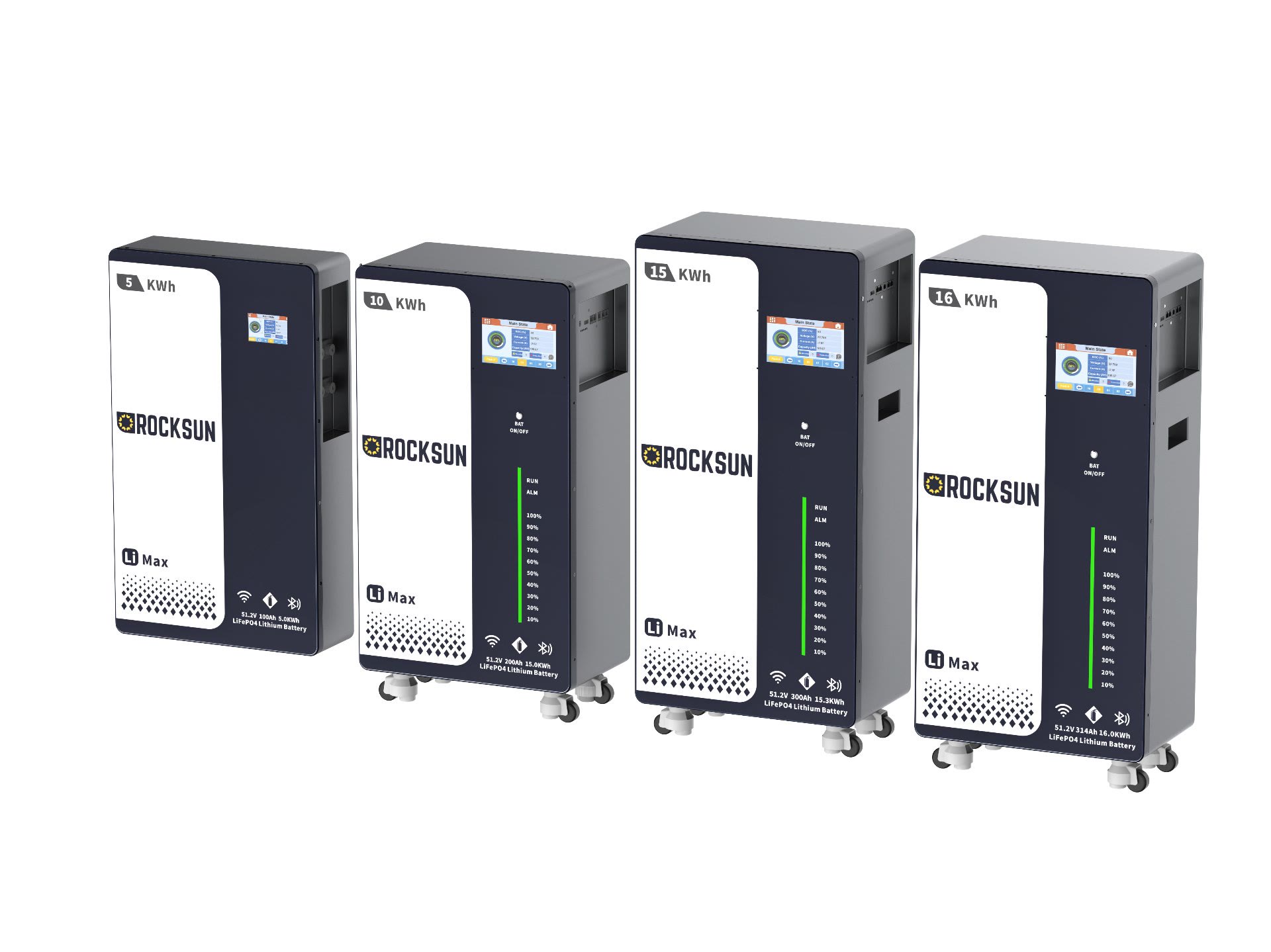 ROCKSUN Li Max stacked residential ESS family — 5 / 10 / 15 / 16 kWh LiFePO4 battery modules